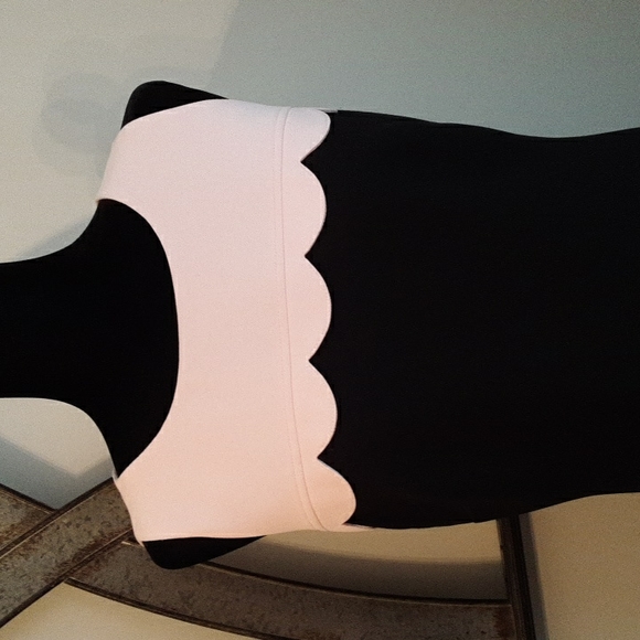 NINE WEST Pink Scallop Bodice on Navy Poly Stretch Crepe Sleeveless Dress - Picture 3 of 9